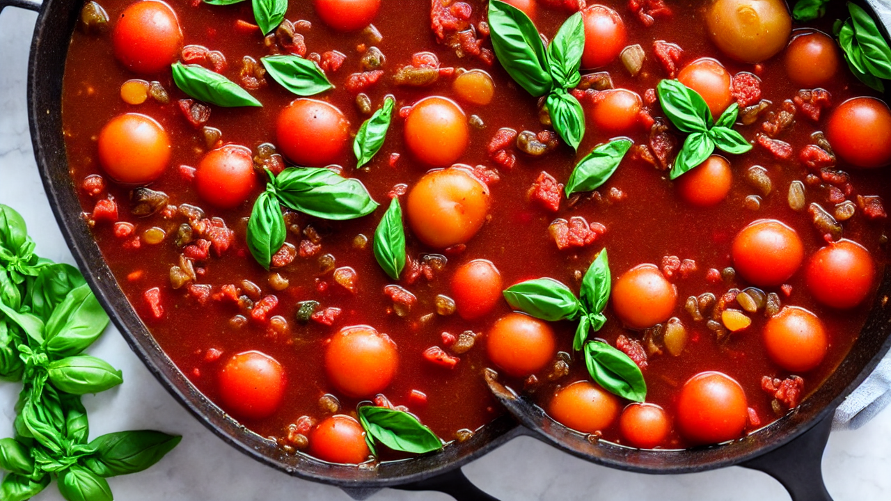 Now it's time to add the tomatoes and broth! Pour in the crushed tomatoes and ve
