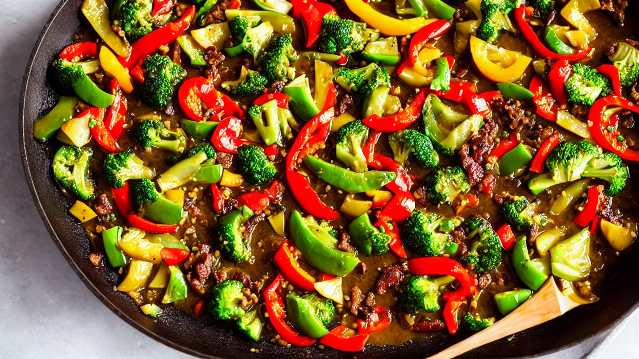 Sauté garlic, bell peppers, and broccoli until tender. Add chili flakes for that