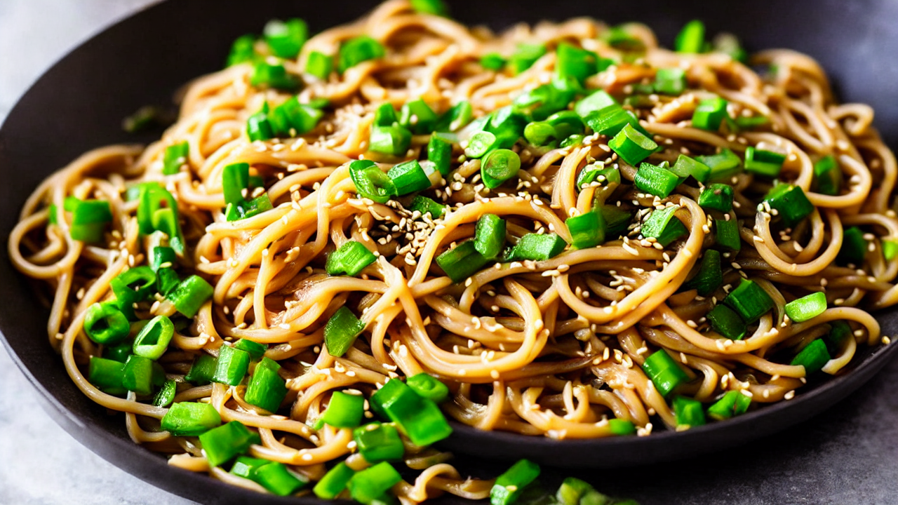 Plate with a sprinkle of sesame seeds and green onions. Enjoy this spicy masterp